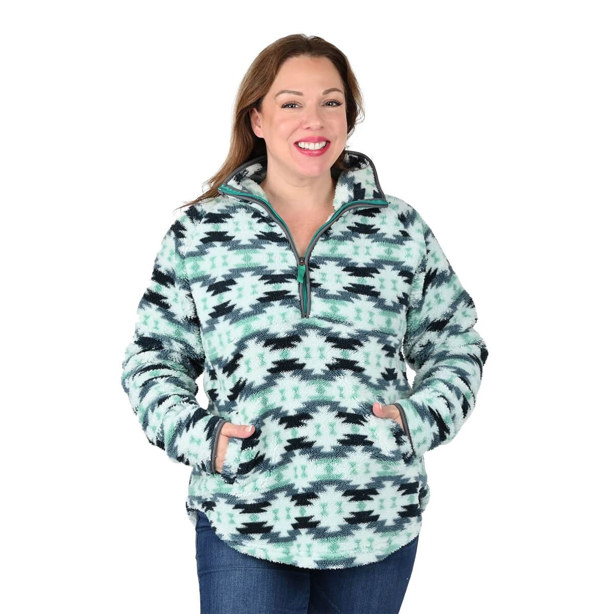 VICTORY OUTFITTERS Mint Aztec Fluffy Fleece Pullover image number 0