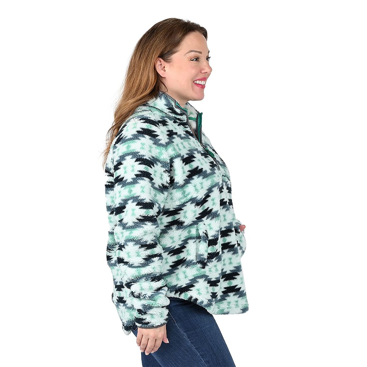 VICTORY OUTFITTERS Mint Aztec Fluffy Fleece Pullover - L image number 2