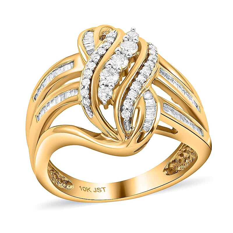 NY Closeout I3 Diamond 0.50 ctw Swirl Fashion Band Ring in 10K Yellow Gold (Size 6.0) 5 Grams