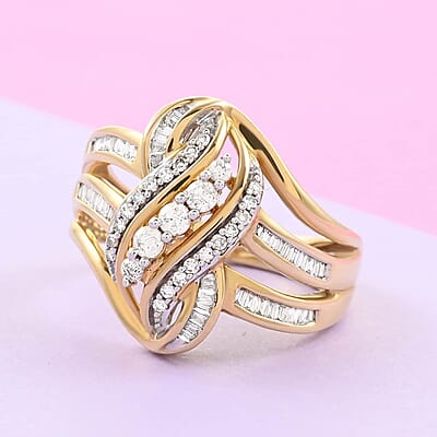 NY Closeout I3 Diamond 0.50 ctw Swirl Fashion Band Ring in 10K Yellow Gold (Size 6.0) 5 Grams