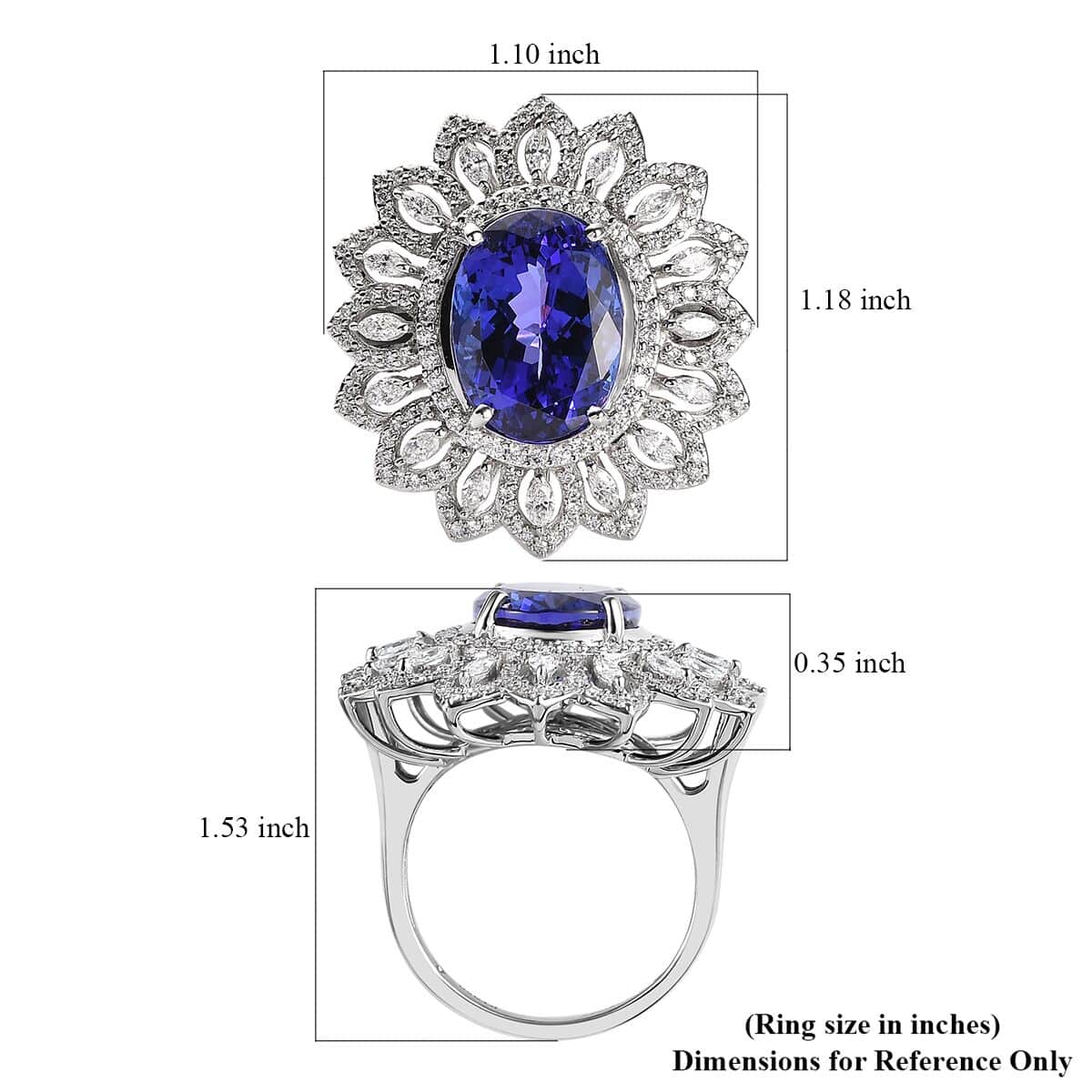 Rhapsody 950 Platinum AAAA Tanzanite and E-F VS Diamond Ring (Size 7.0) 8 Grams 10.90 ctw image number 5