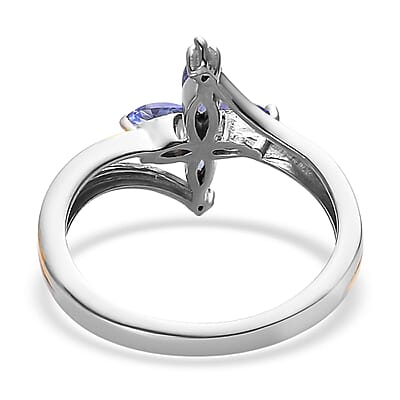 AAA Tanzanite and White Zircon Floral Ring in Vermeil Yellow Gold and Platinum Over Sterling Silver (Size 10.0) 0.40 ctw