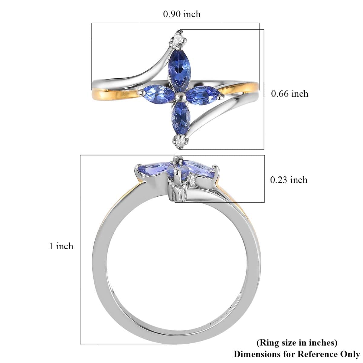 AAA Tanzanite, Natural White Zircon Floral Ring in Vermeil YG and Platinum Over Sterling Silver (Size 10.0) 0.40 ctw image number 5