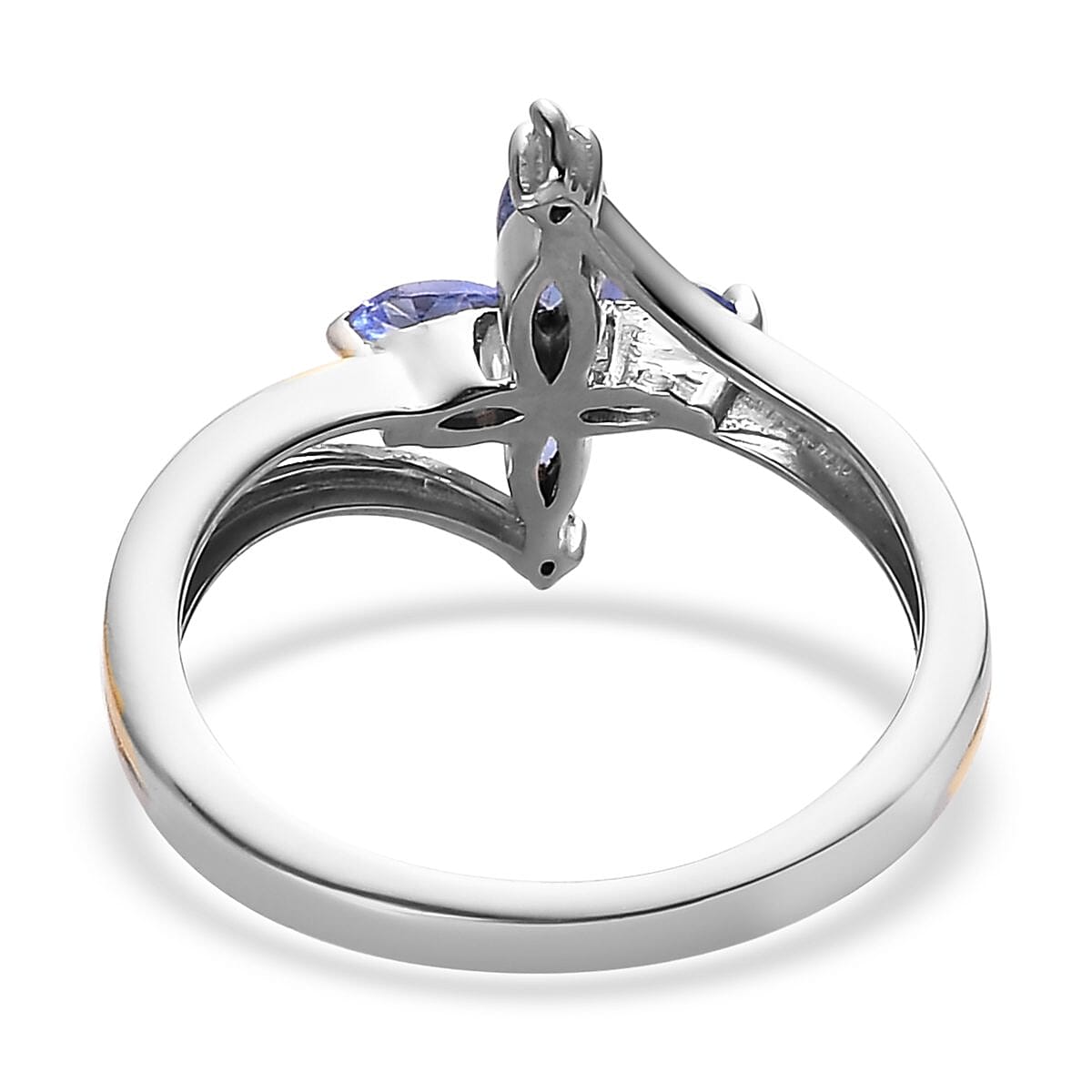AAA Tanzanite and White Zircon Floral Ring in Vermeil Yellow Gold and Platinum Over Sterling Silver (Size 7.0) 0.40 ctw image number 4