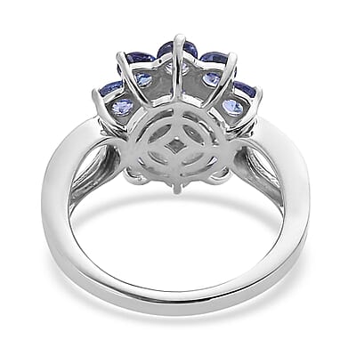 AAA Tanzanite and Natural White Zircon Floral Ring in Platinum Over Sterling Silver (Size 10.0) 1.50 ctw