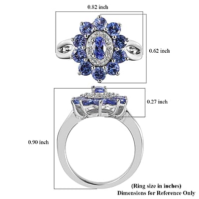 AAA Tanzanite and Natural White Zircon Floral Ring in Platinum Over Sterling Silver (Size 10.0) 1.50 ctw