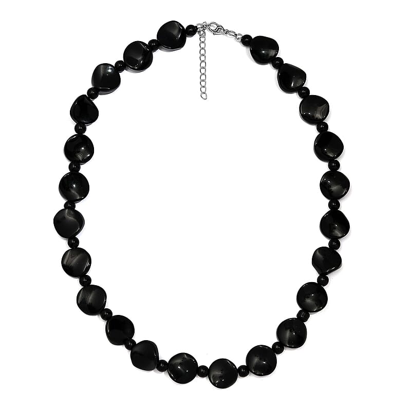 Black Agate Necklace (20 Inches) in Stainless Steel 287.05 ctw , Tarnish-Free, Waterproof, Sweat Proof Jewelry