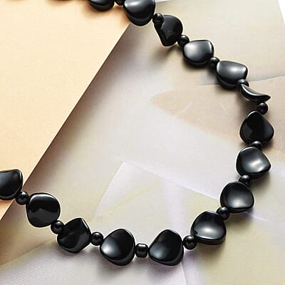 Black Agate Necklace (20 Inches) in Stainless Steel 287.05 ctw , Tarnish-Free, Waterproof, Sweat Proof Jewelry