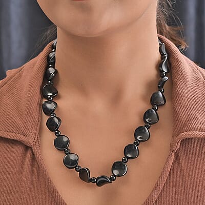 Black Agate Necklace (20 Inches) in Stainless Steel 287.05 ctw , Tarnish-Free, Waterproof, Sweat Proof Jewelry