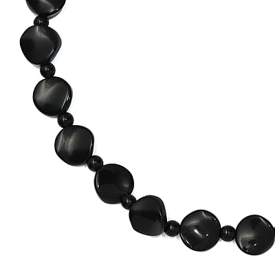 Black Agate Necklace (20 Inches) in Stainless Steel 287.05 ctw , Tarnish-Free, Waterproof, Sweat Proof Jewelry