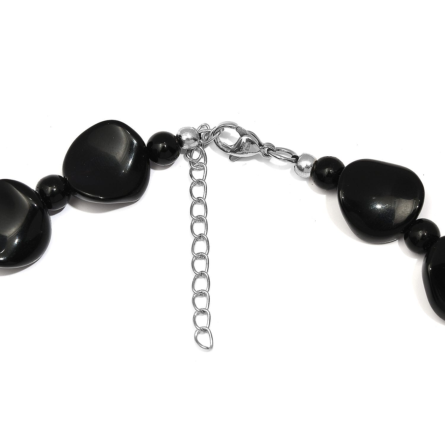 Black Agate Necklace (20 Inches) in Stainless Steel 287.05 ctw , Tarnish-Free, Waterproof, Sweat Proof Jewelry