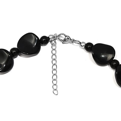Black Agate Necklace (20 Inches) in Stainless Steel 287.05 ctw , Tarnish-Free, Waterproof, Sweat Proof Jewelry