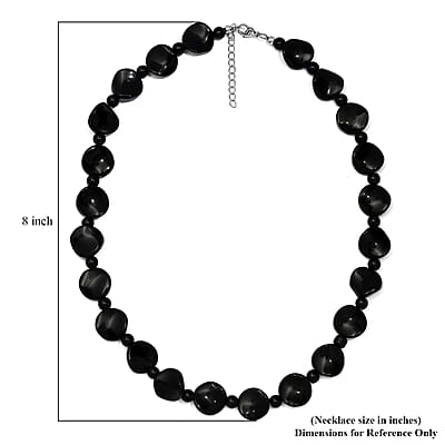 Black Agate Necklace (20 Inches) in Stainless Steel 287.05 ctw , Tarnish-Free, Waterproof, Sweat Proof Jewelry