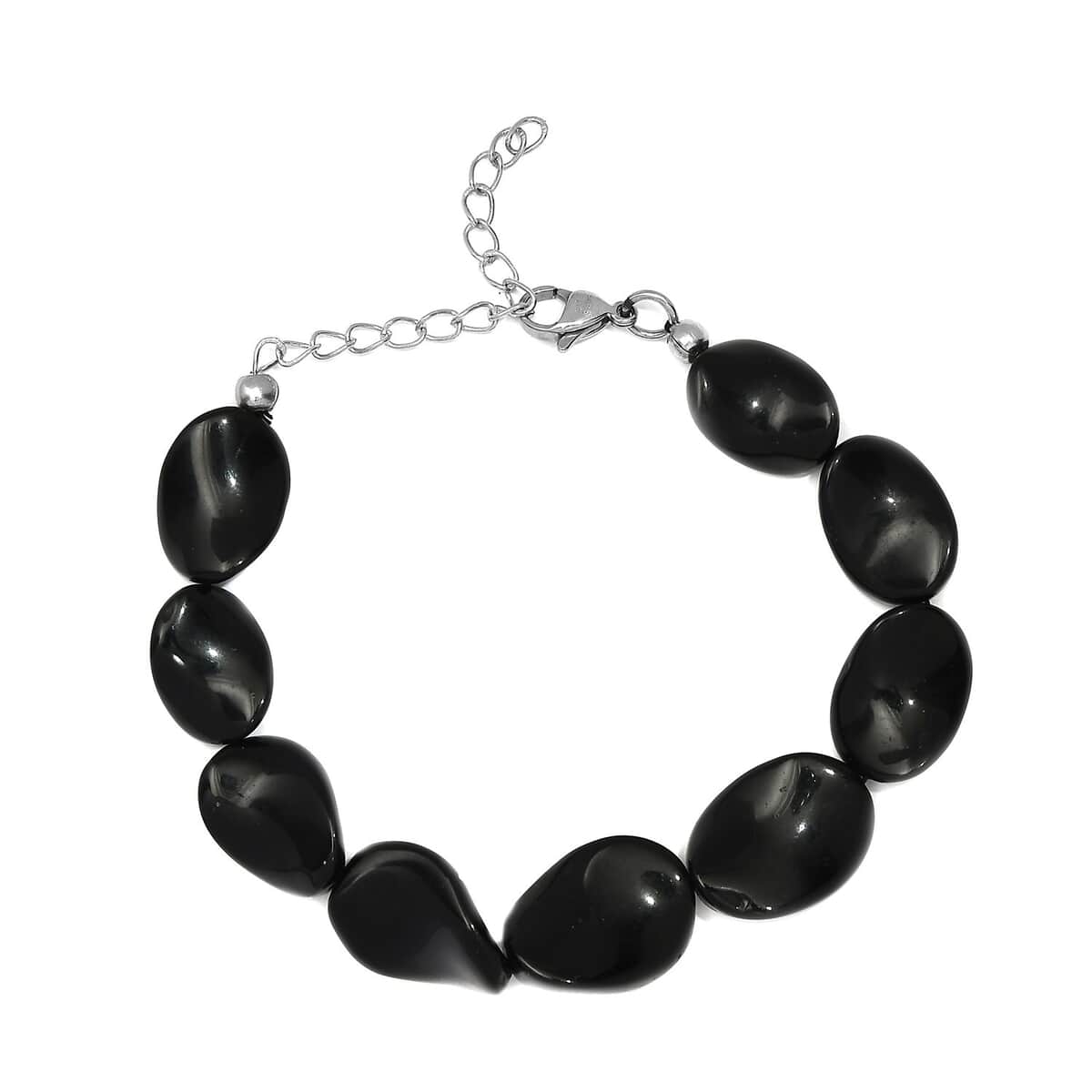 Black Agate Bracelet in Stainless Steel (Adjustable) 90.00 ctw , Tarnish-Free, Waterproof, Sweat Proof Jewelry image number 0