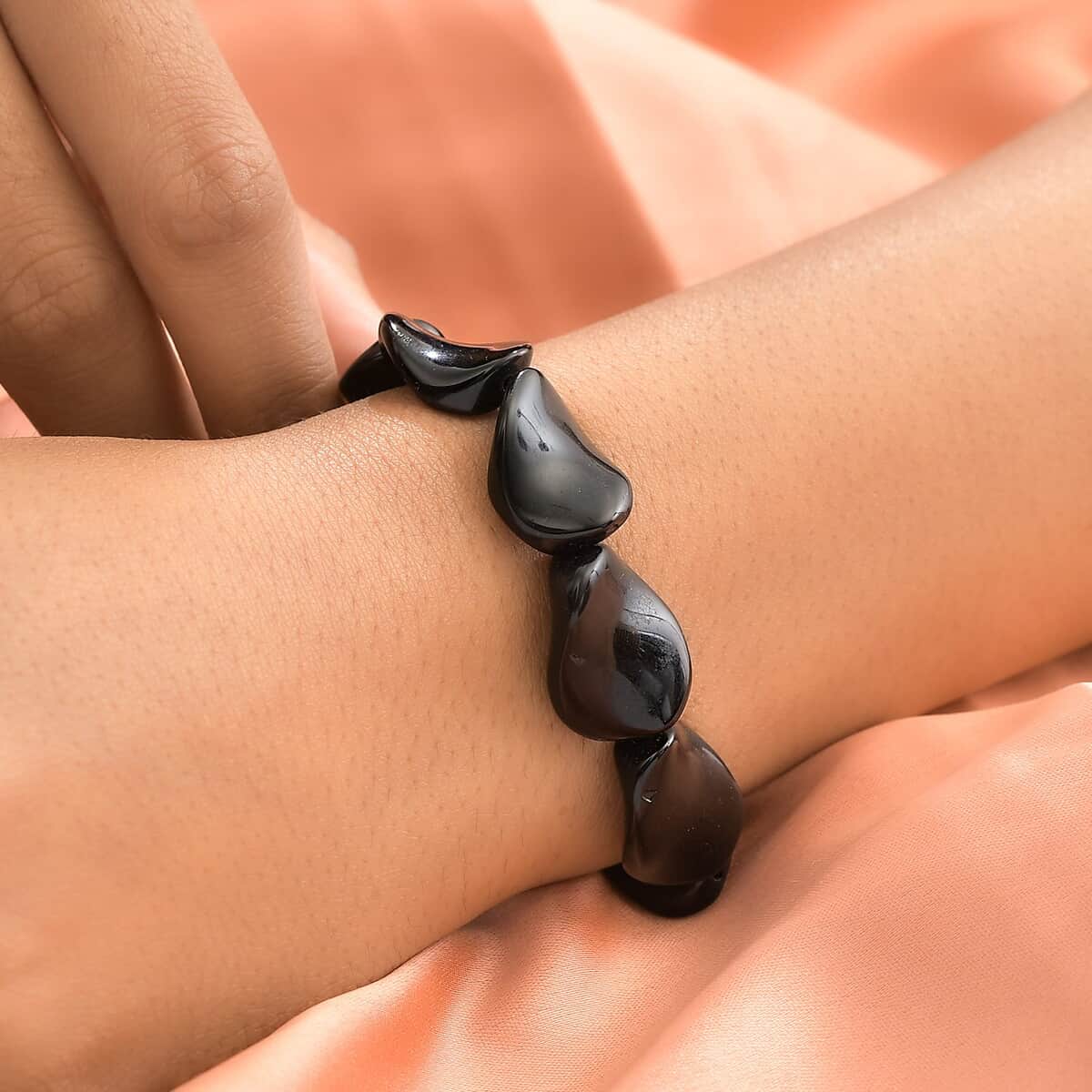 Black Agate Bracelet in Stainless Steel (Adjustable) 90.00 ctw , Tarnish-Free, Waterproof, Sweat Proof Jewelry image number 2