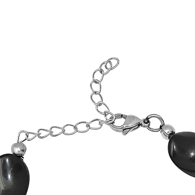 Black Agate Bracelet in Stainless Steel (Adjustable) 90.00 ctw , Tarnish-Free, Waterproof, Sweat Proof Jewelry