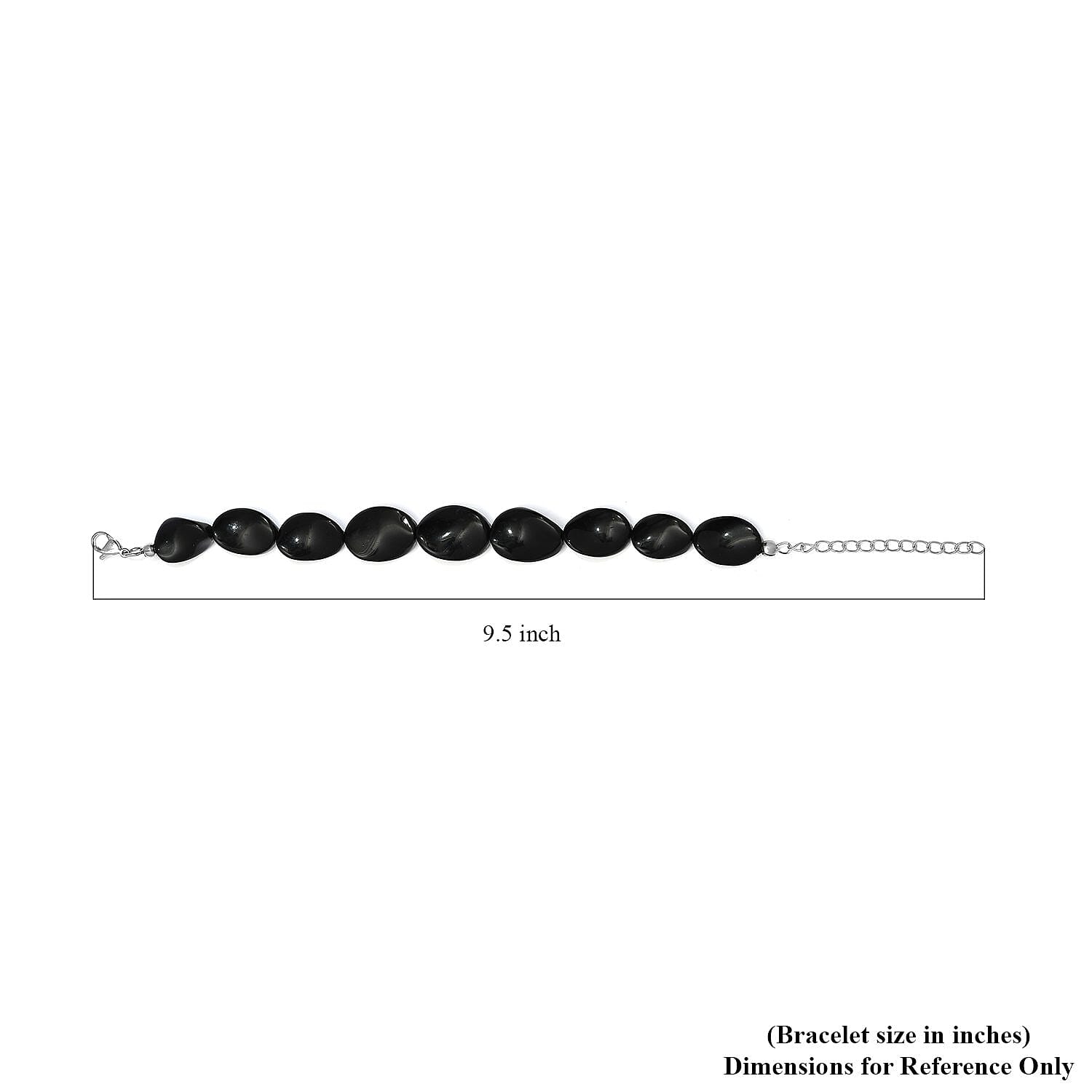Black Agate Bracelet in Stainless Steel (Adjustable) 90.00 ctw , Tarnish-Free, Waterproof, Sweat Proof Jewelry