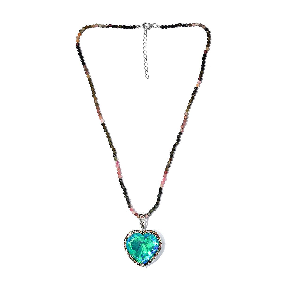 Peacock Quartz (Triplet) and Multi-Tourmaline Necklace 18 Inches in Platinum Over Sterling Silver 71.60 ctw image number 3
