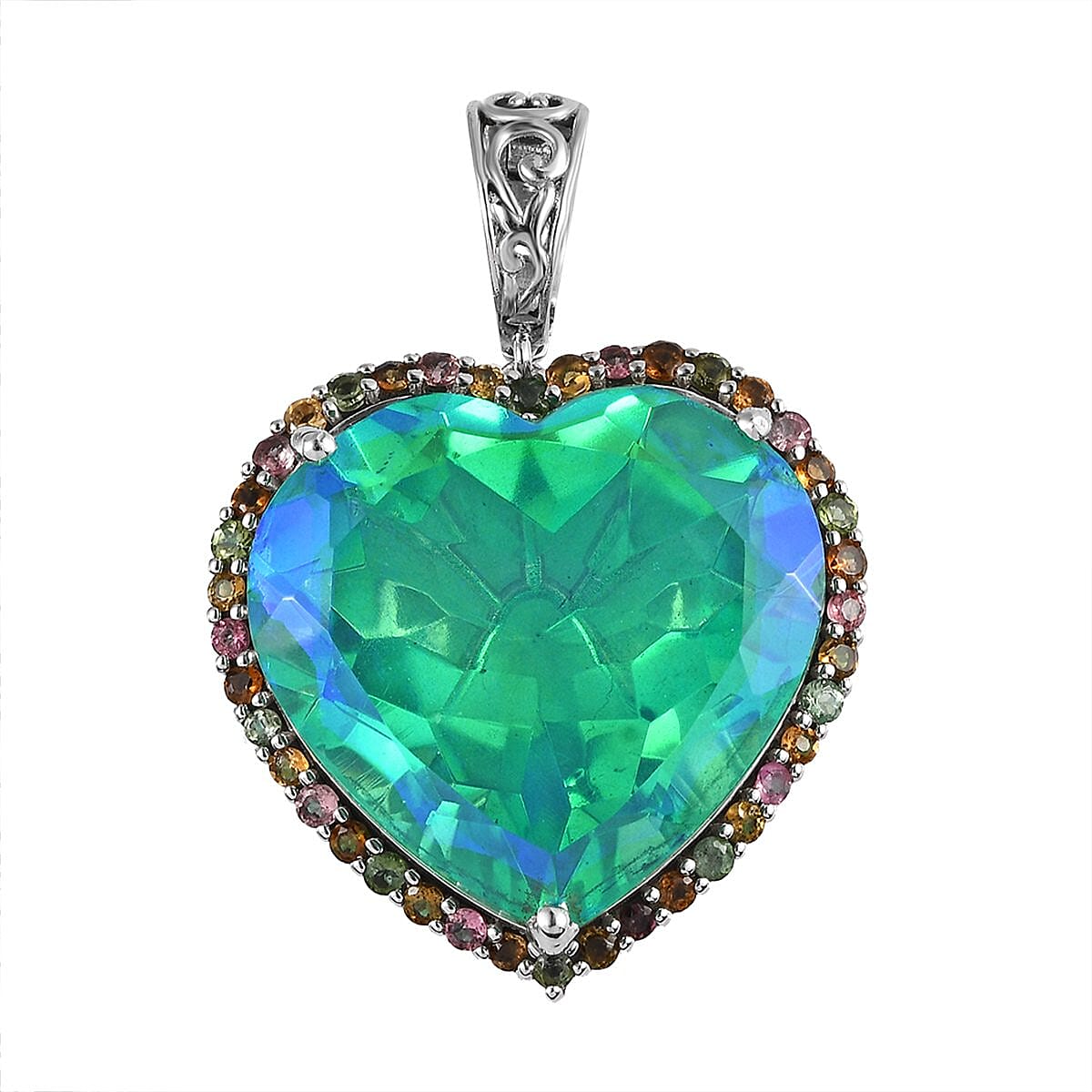 Peacock Quartz (Triplet) and Multi-Tourmaline Necklace 18 Inches in Platinum Over Sterling Silver 71.60 ctw image number 4