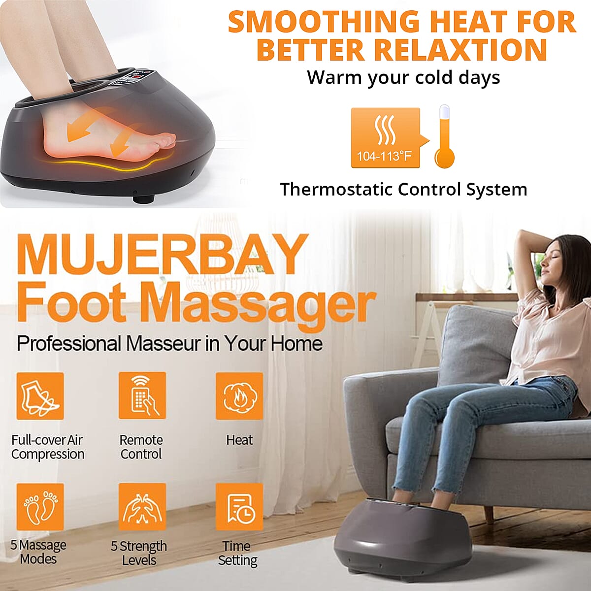 MUJERBAY Black and Gray Foot Massager RD-Z680 (Ships in 8-10 Business Days) image number 1