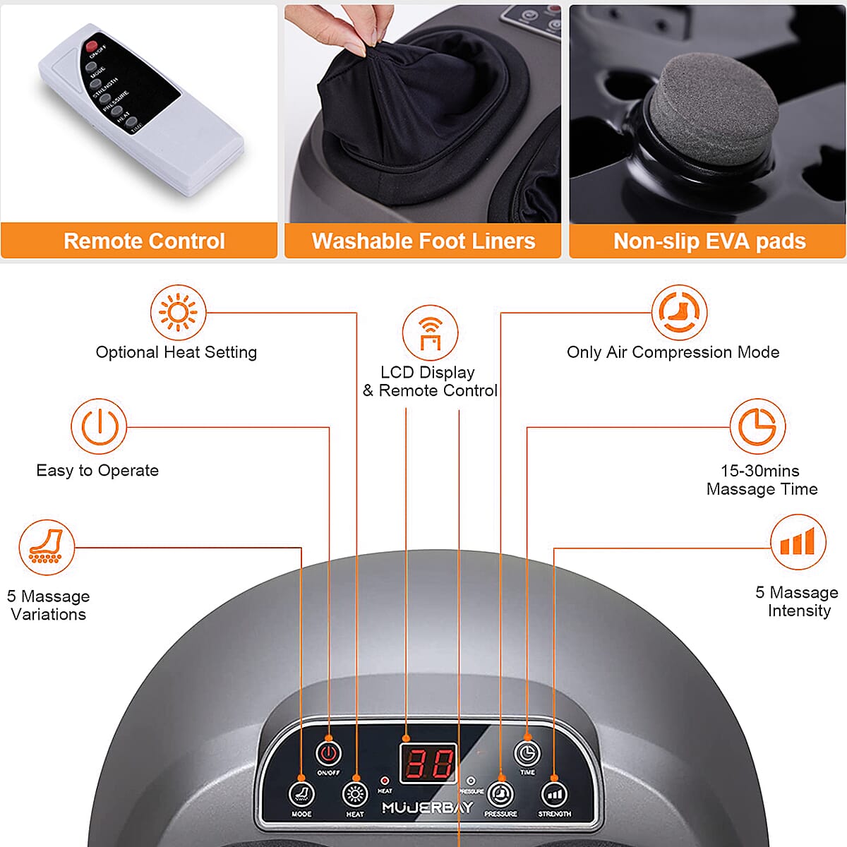 MUJERBAY Black and Gray Foot Massager RD-Z680 (Ships in 8-10 Business Days) image number 2