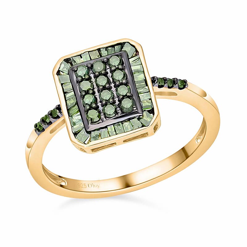 D'Joy Green Diamond Ring in Vermeil Yellow Gold Over Sterling Silver (Size 10.0) 0.50 ctw