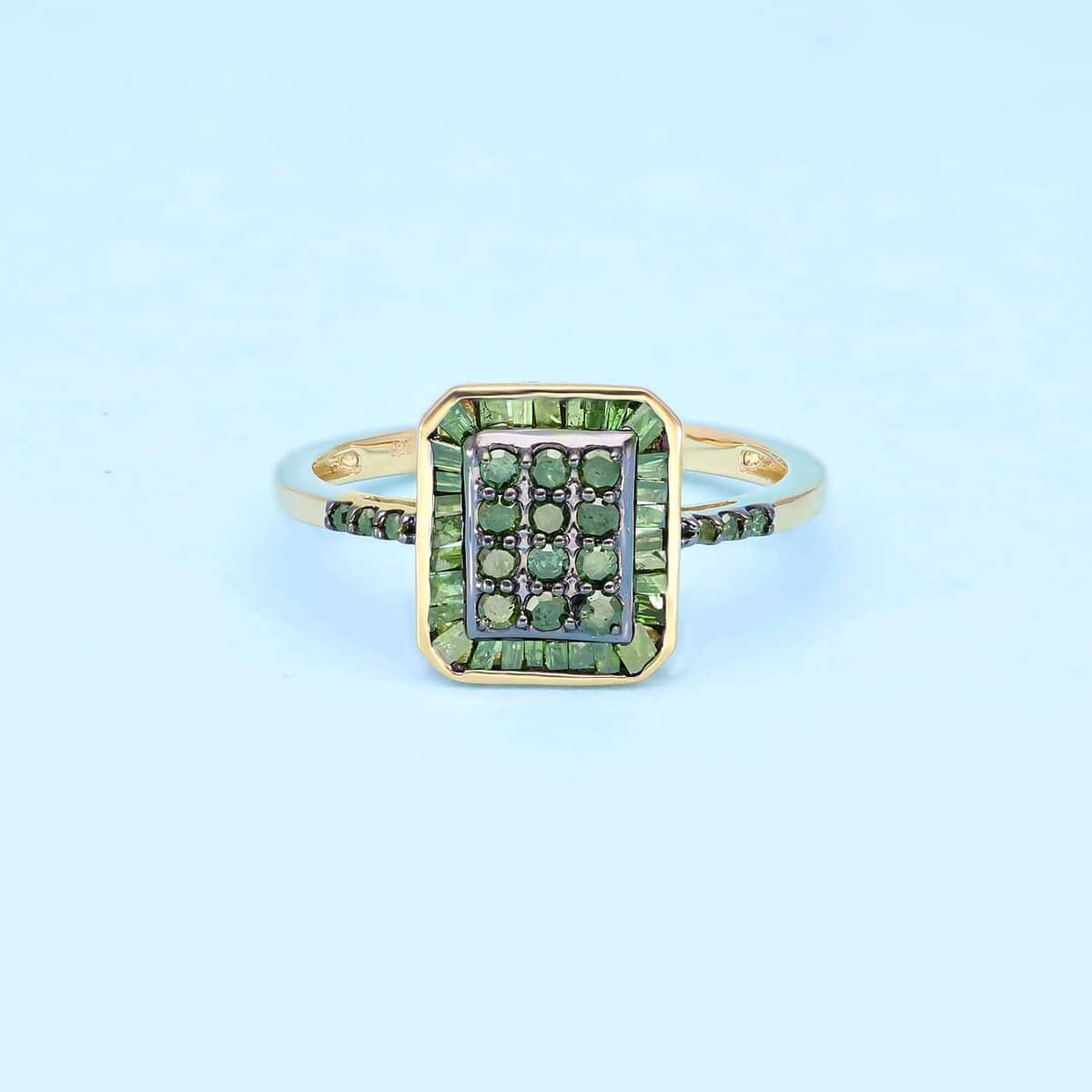 Green Diamond Ring in Vermeil Yellow Gold Over Sterling Silver (Size 10.0) 0.50 ctw image number 1