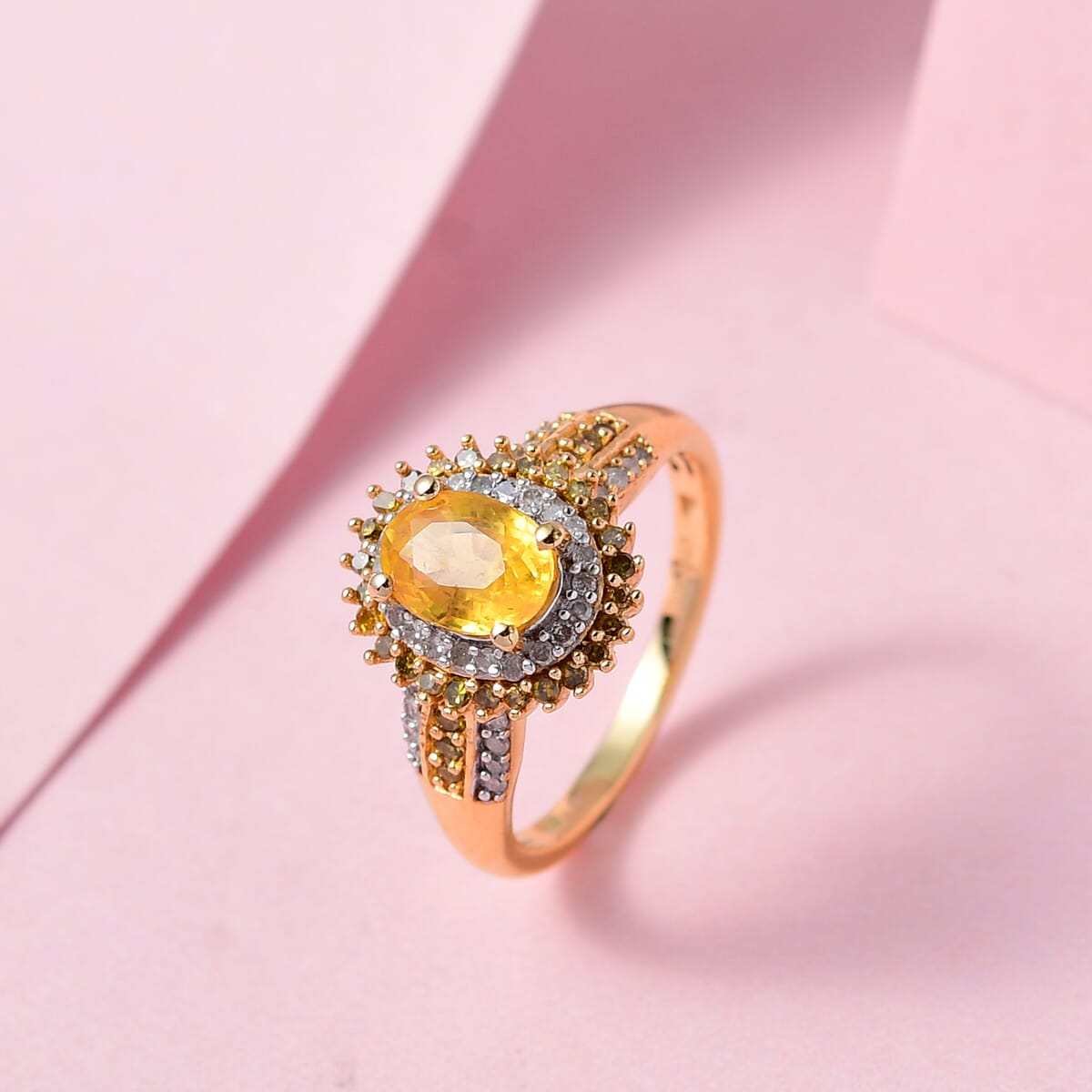 TLV Madagascar Yellow Sapphire, Yellow Diamond (IR), Diamond (0.30 cts) Double Halo Heart Ring in Vermeil YG Over Sterling Silver (Size 10.0) 1.10 ctw image number 1