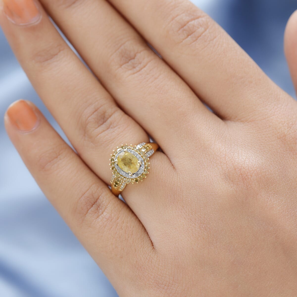 TLV Madagascar Yellow Sapphire, Yellow Diamond (IR), Diamond (0.30 cts) Double Halo Heart Ring in Vermeil YG Over Sterling Silver (Size 10.0) 1.10 ctw image number 2