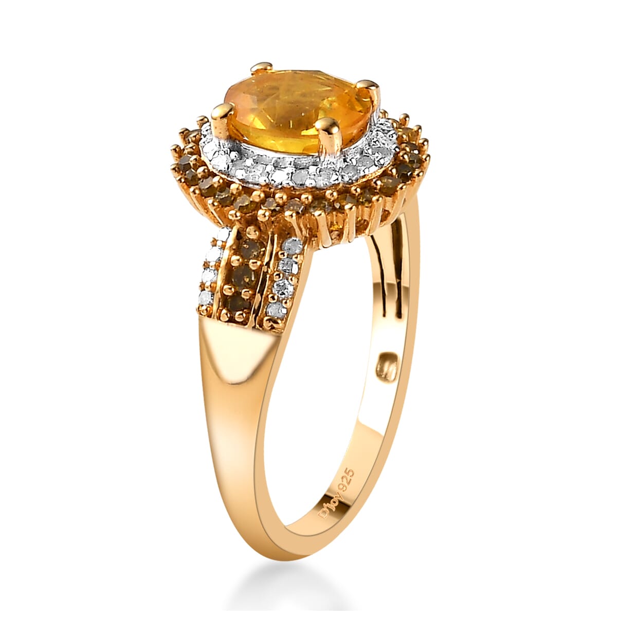 TLV Madagascar Yellow Sapphire, Yellow Diamond (IR), Diamond (0.30 cts) Double Halo Heart Ring in Vermeil YG Over Sterling Silver (Size 10.0) 1.10 ctw image number 3