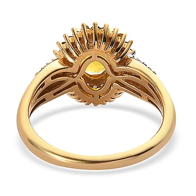 Madagascar Yellow Sapphire, Yellow and White Diamond Double Halo Ring in Vermeil Yellow Gold Over Sterling Silver (Size 10.0) 1.40 ctw