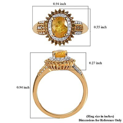 Madagascar Yellow Sapphire, Yellow and White Diamond Double Halo Ring in Vermeil Yellow Gold Over Sterling Silver (Size 10.0) 1.40 ctw