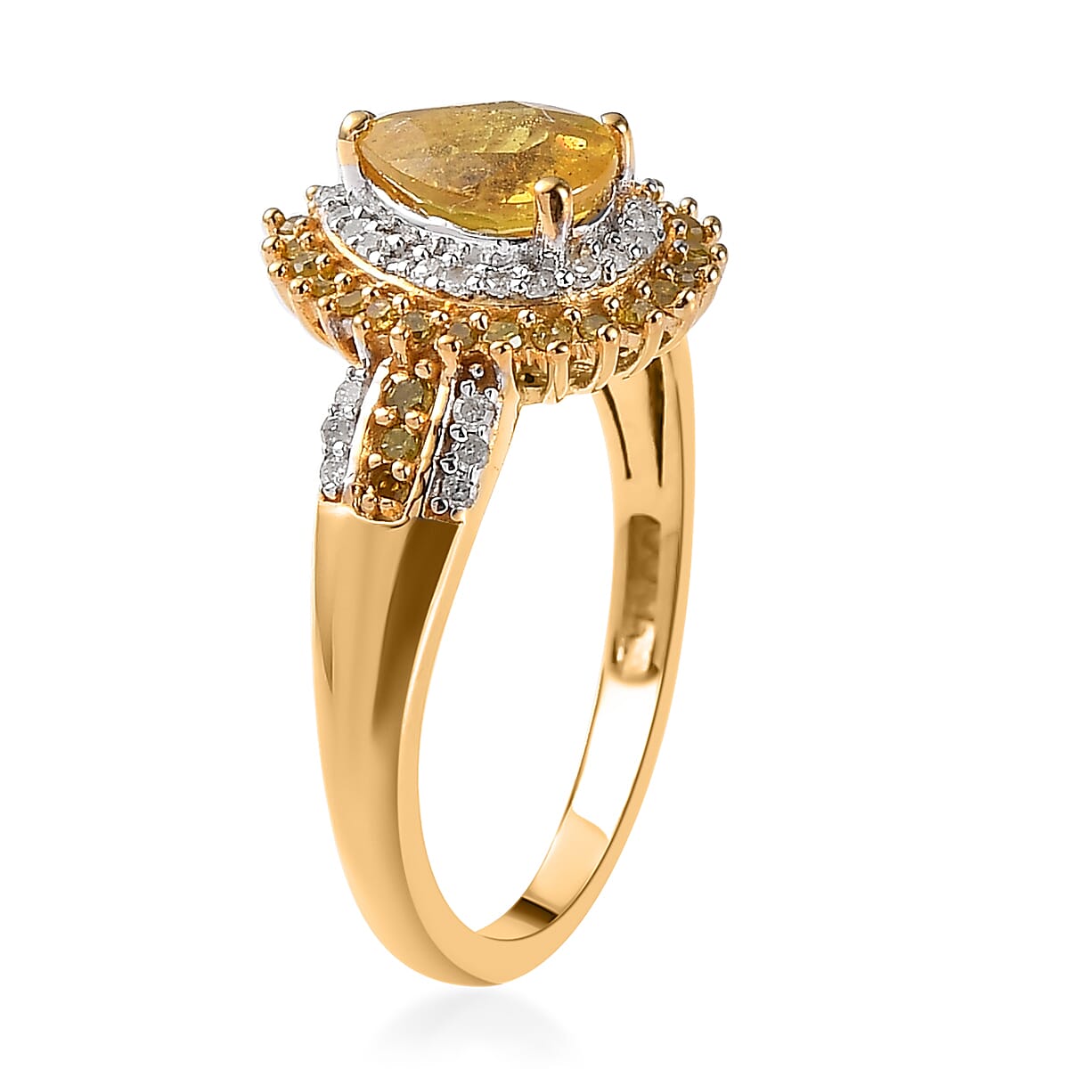 Madagascar Yellow Sapphire, Yellow and White Diamond Double Halo Ring in Vermeil Yellow Gold Over Sterling Silver (Size 7.0) 1.25 ctw image number 3