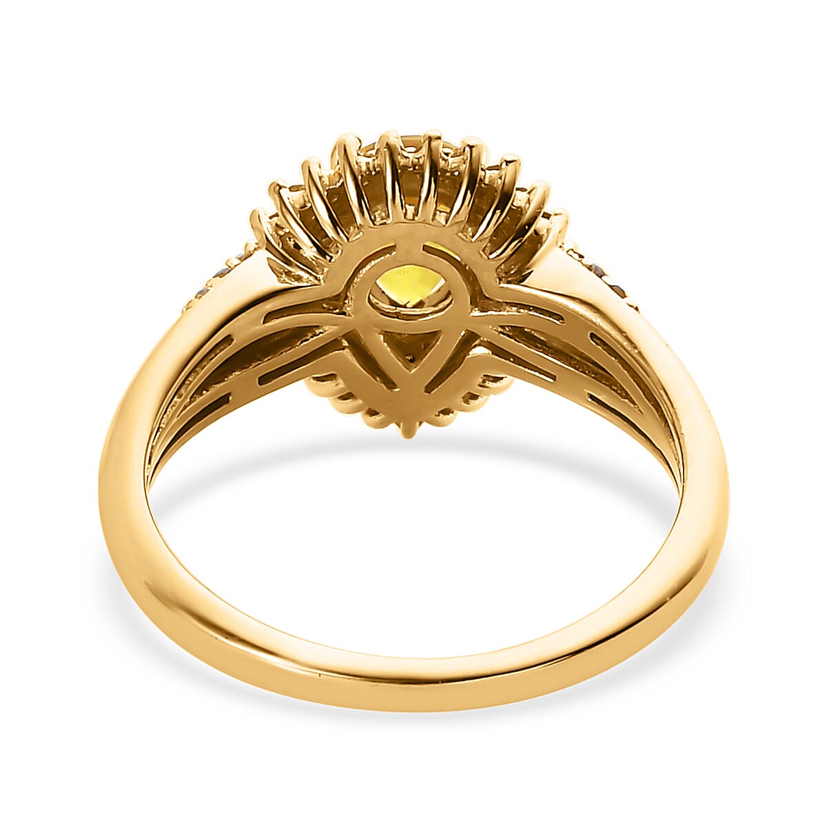 Madagascar Yellow Sapphire, Yellow and White Diamond Double Halo Ring in Vermeil Yellow Gold Over Sterling Silver (Size 7.0) 1.25 ctw image number 4