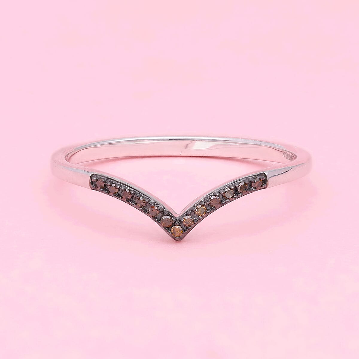 Red Diamond Chevron Ring in Platinum Over Sterling Silver (Size 10.0) 0.07 ctw image number 1