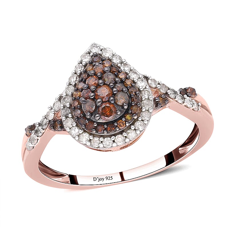 Red and White Diamond Ring in Rhodium & Vermeil Rose Gold Over Sterling Silver (Size 10.0) 0.50 ctw