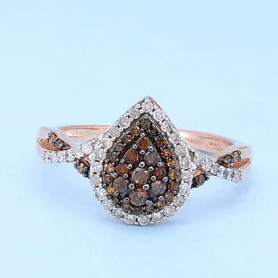 Red and White Diamond Ring in Rhodium & Vermeil Rose Gold Over Sterling Silver (Size 10.0) 0.50 ctw