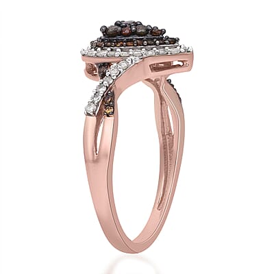 Red and White Diamond Ring in Rhodium & Vermeil Rose Gold Over Sterling Silver (Size 10.0) 0.50 ctw