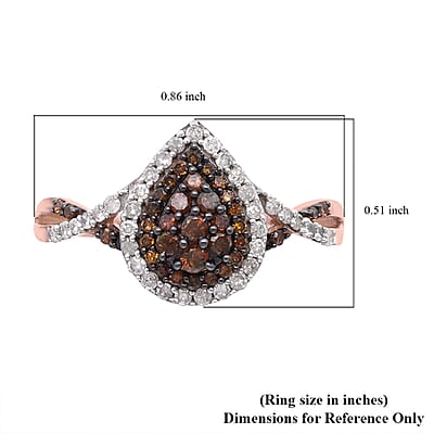 Red and White Diamond Ring in Rhodium & Vermeil Rose Gold Over Sterling Silver (Size 10.0) 0.50 ctw
