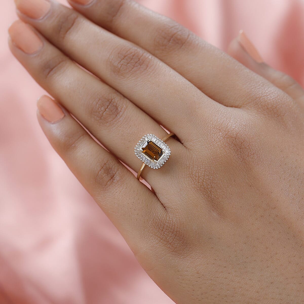 LUXORO 10K Yellow Gold Premium Natural Tanzanian Golden Tourmaline and Diamond Halo Ring 2.10 Grams 1.10 ctw image number 2