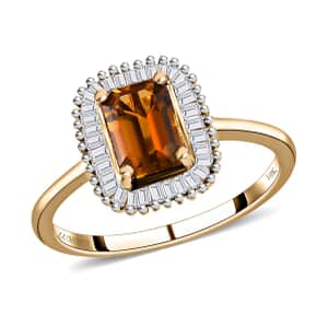 LUXORO 10K Yellow Gold Premium Natural Tanzanian Golden Tourmaline and Diamond Halo Ring 2.10 Grams 1.10 ctw