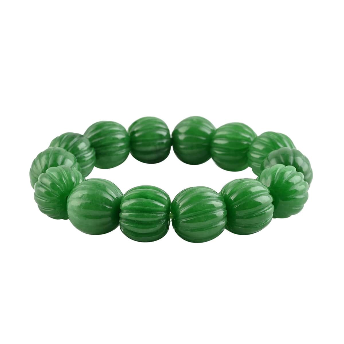 Green Jade (D) Carved Beaded Stretch Bracelet 470.00 ctw image number 0