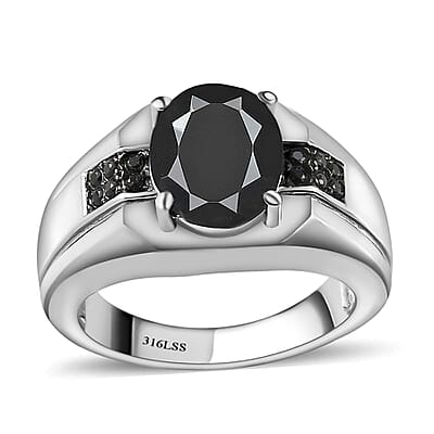 Thai Black Spinel Men's Ring in Stainless Steel (Size 10.0) 4.75 ctw | Tarnish-Free, Waterproof, Sweat Proof Jewelry