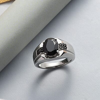 Thai Black Spinel Men's Ring in Stainless Steel (Size 10.0) 4.75 ctw | Tarnish-Free, Waterproof, Sweat Proof Jewelry