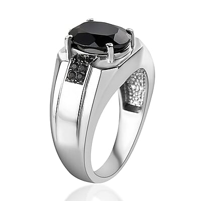 Thai Black Spinel Men's Ring in Stainless Steel (Size 10.0) 4.75 ctw | Tarnish-Free, Waterproof, Sweat Proof Jewelry