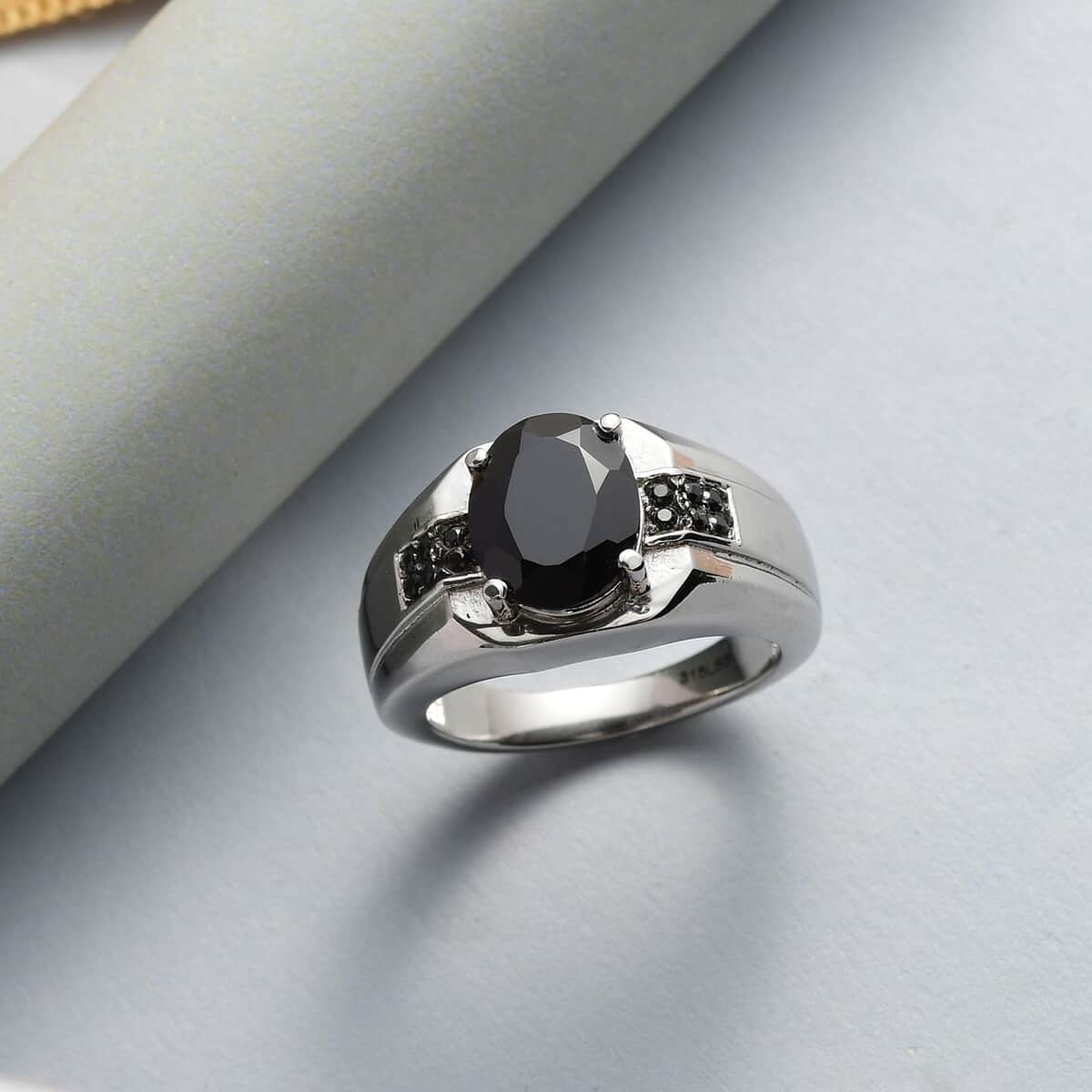 Thai Black Spinel Men's Ring in Stainless Steel (Size 14.0) 4.75 CTW | Tarnish-Free, Waterproof, Sweat Proof Jewelry , Shop LC