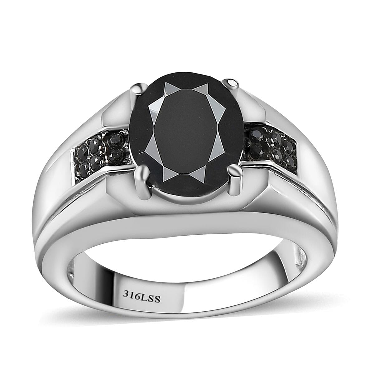 Thai Black Spinel Men's Ring in Stainless Steel (Size 9.0) 4.75 ctw | Tarnish-Free, Waterproof, Sweat Proof Jewelry