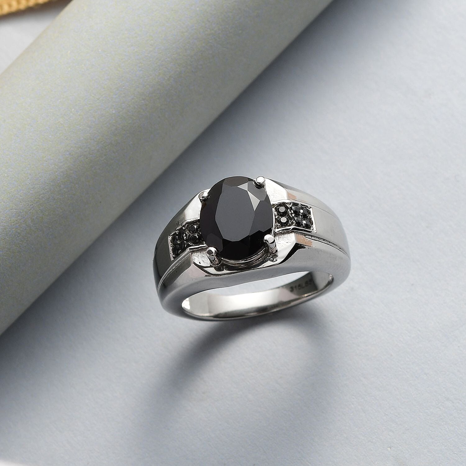 Thai Black Spinel Men's Ring in Stainless Steel (Size 9.0) 4.75 ctw | Tarnish-Free, Waterproof, Sweat Proof Jewelry