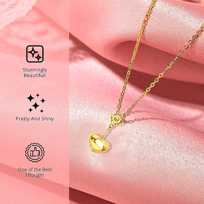 Electroform 18K Yellow Gold Pendant, Clover Leaf Pendant, Heart Pendant, Gold Pendant For Her