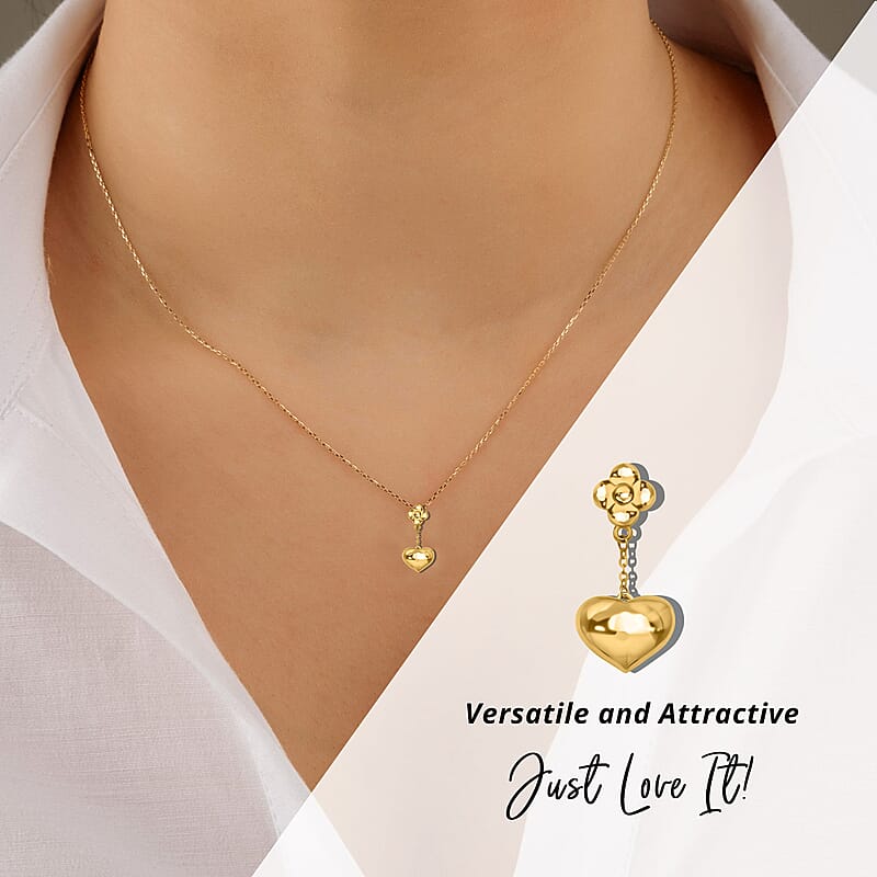 Electroform 18K Yellow Gold Pendant, Clover Leaf Pendant, Heart Pendant, Gold Pendant For Her
